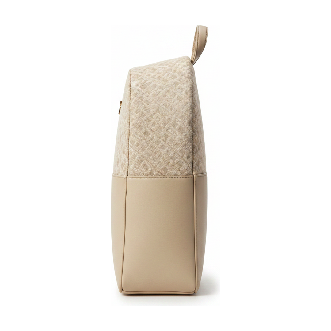 Mochila Feminina Tommy Hilfiger Monograma TH Bege Creme - lateral