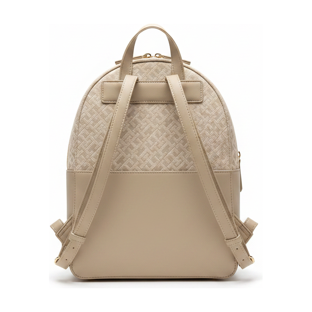Mochila Feminina Tommy Hilfiger Monograma TH Bege Creme - traseira
